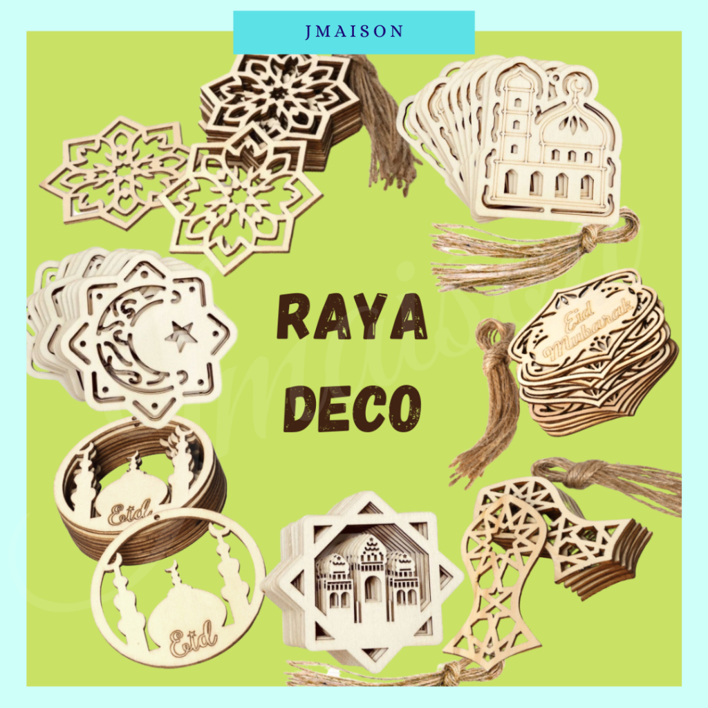 JMAISON 1Pcs Gift Box Deco Hari Raya Decoration 2025 Ramadan Deco Wooden Craft Ornament Hiasan Raya Kayu EID Mubarak