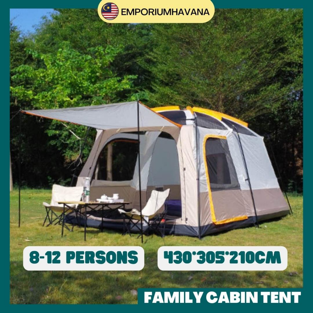 TROFEO Ultra-Large Camel Tent ST-096 8-12 Person Khemah Unta Double Layers 2 Bedrooms 1 Hall Outdoor Khaki Family Tent B