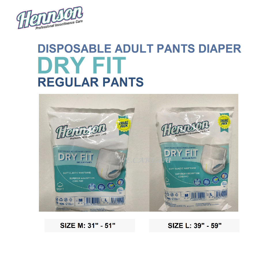 LAMPIN DEWASA HENNSON DRY FIT DISPOSABLE ADULT PANTS DIAPER TRIAL PACK 1'S [SIZE M / L] 成人纸尿片