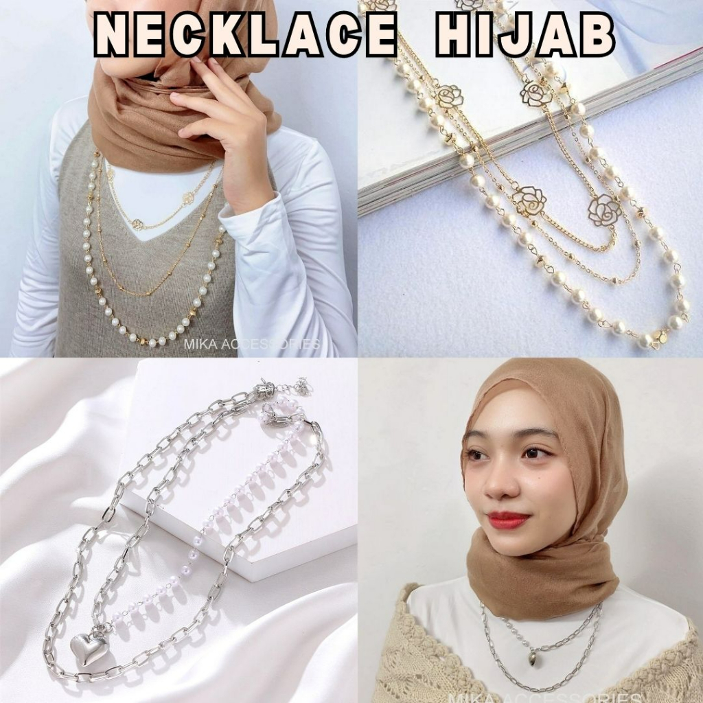 Necklace Hijab Rantai Leher Hijab Multilayer Women's Necklaces Lady's Fashion Double Layer Long Chain Elegant