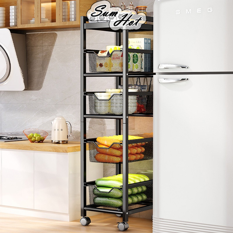Kitchen Trolley Rack Narrow Storage Racks Spice Rack Sliding Cabinet Rak Dapur