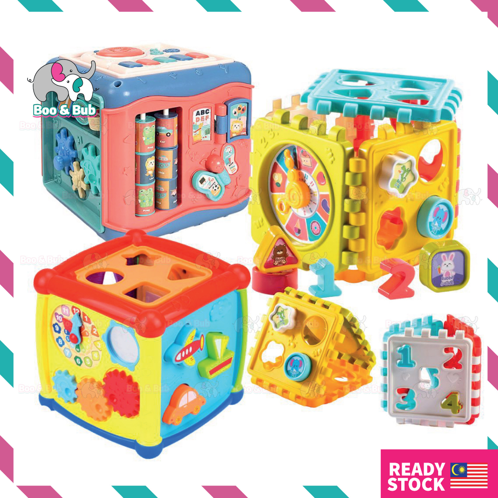 🐘Boo&Bub🐘 Baby Activity Cube | 6 Sided Musical Shape Sorting Matching ...