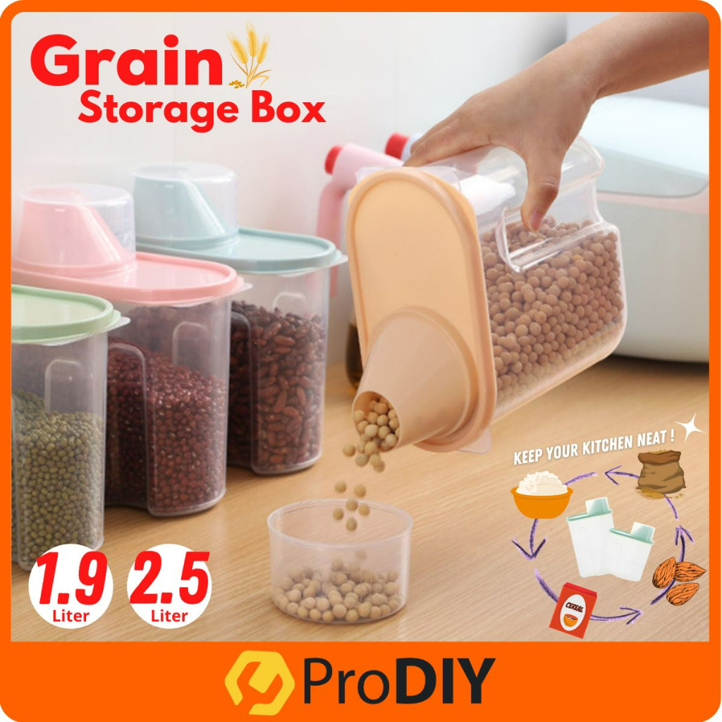 2.5 Liter / 1.9 Liter Grain Storage Box Multipurpose Kitchen Food Container Rice Cereal Pour Dispenser Bekas Plastik