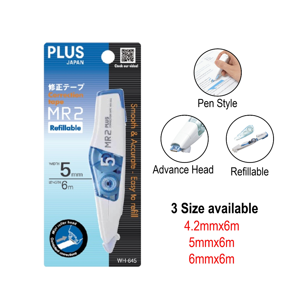 PLUS MR2 Correction Tape WH 644 WH 645 WH 646 (Refillable) Clean