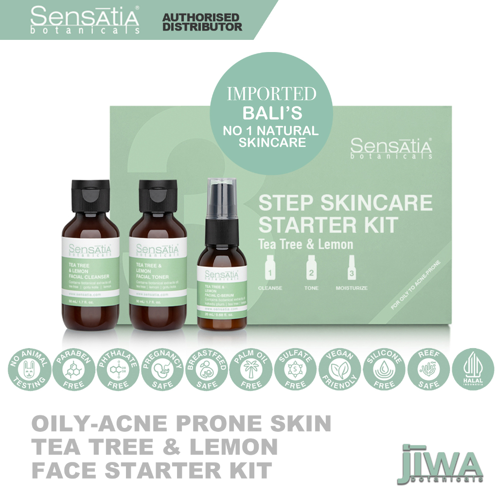 [VALUE SET] Sensatia Botanicals 3-Step Skincare Tea tree & Lemon Starter Kit- Oily Acne Prone/Cleanser/Toner/C-Serum