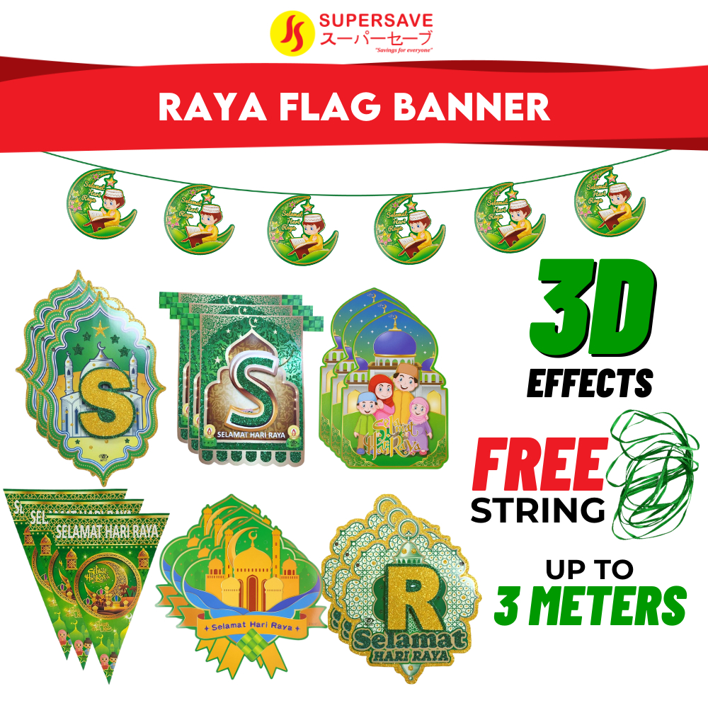 Supersave Selamat Hari Raya Horizontal Long Banner Flag Decoration Backdrop Bunting Banner