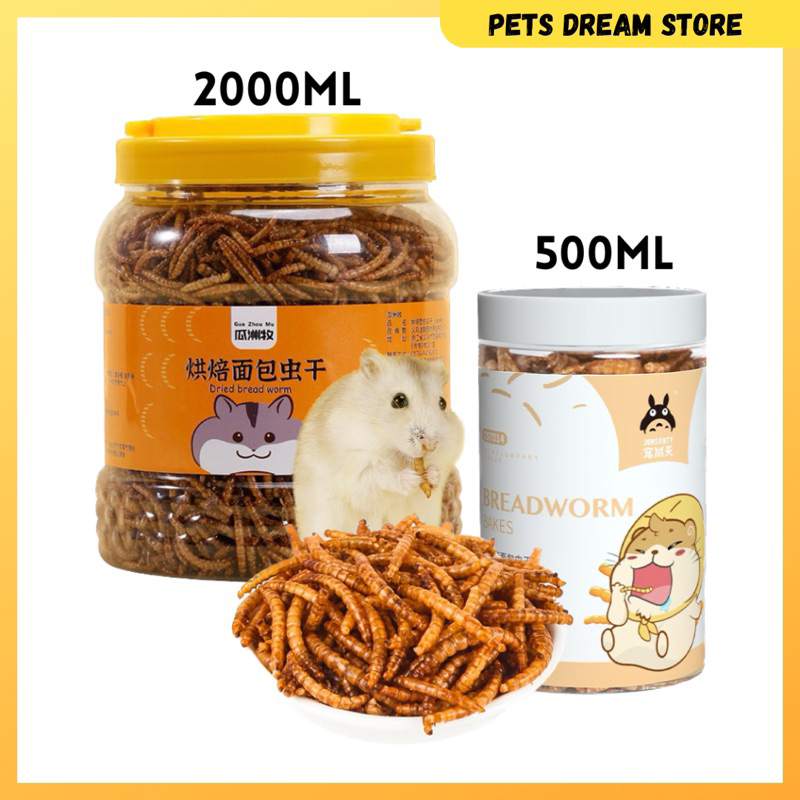 Dried Mealworm 2000ml 500ml Protein food Mealworm Non-GMO Treats Hedgehog Sugar Glider Hamster Snack Bird Hedgehog