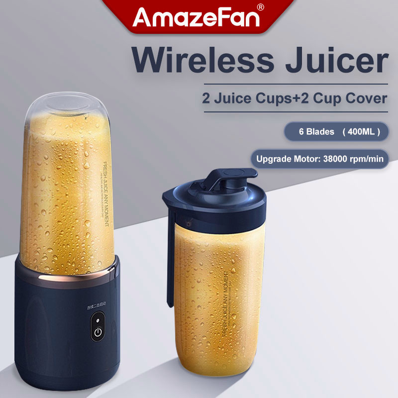 AmazeFan Fruit Juicer Blender Mini Electric Wireless Portable Fruit Juicer Blender USB Charging 6 Blade [Gift Juice Cup] 奶昔 水果 榨汁机