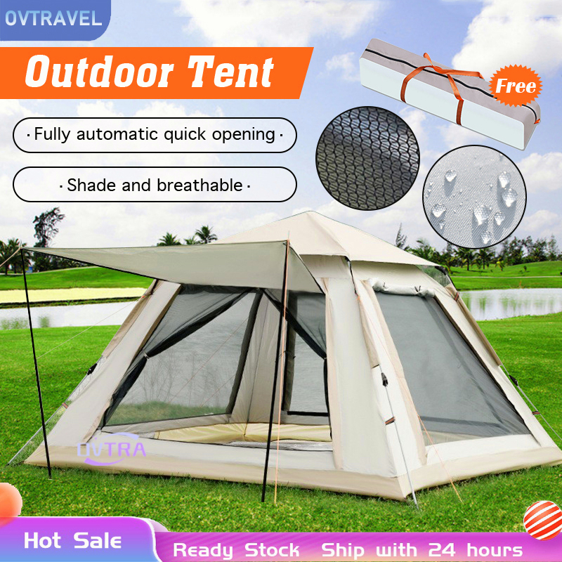 khemah Fully Automatic Tent 3-8 Person Camping Waterproof Tent Family ...