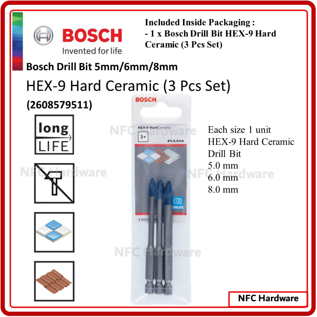 BOSCH Drill Bit HEX9 Hard Ceramic (3 Pcs Set) Shopee Malaysia