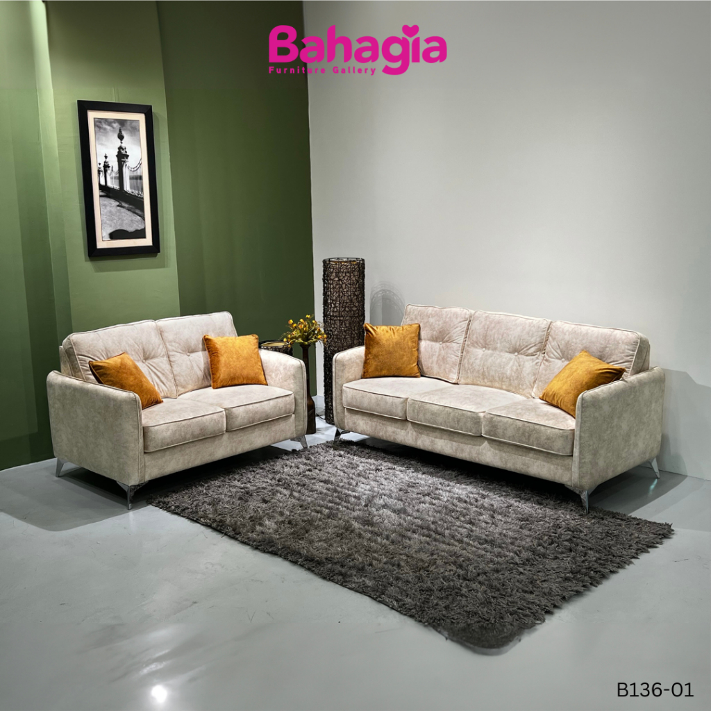  Free Delivery  Bahagia Cairns Velvet 2+3 Seaters Sofa + 4 Pillow ~ Living Room Furniture ~ Cushion 沙发 B136-01