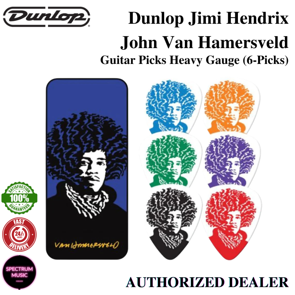 Jim Dunlop Plektren – Medium Stärke – Limited Edition John Van Hamersveld Design Mit Jimi Hendrix Motiv – In Praktischer Dose