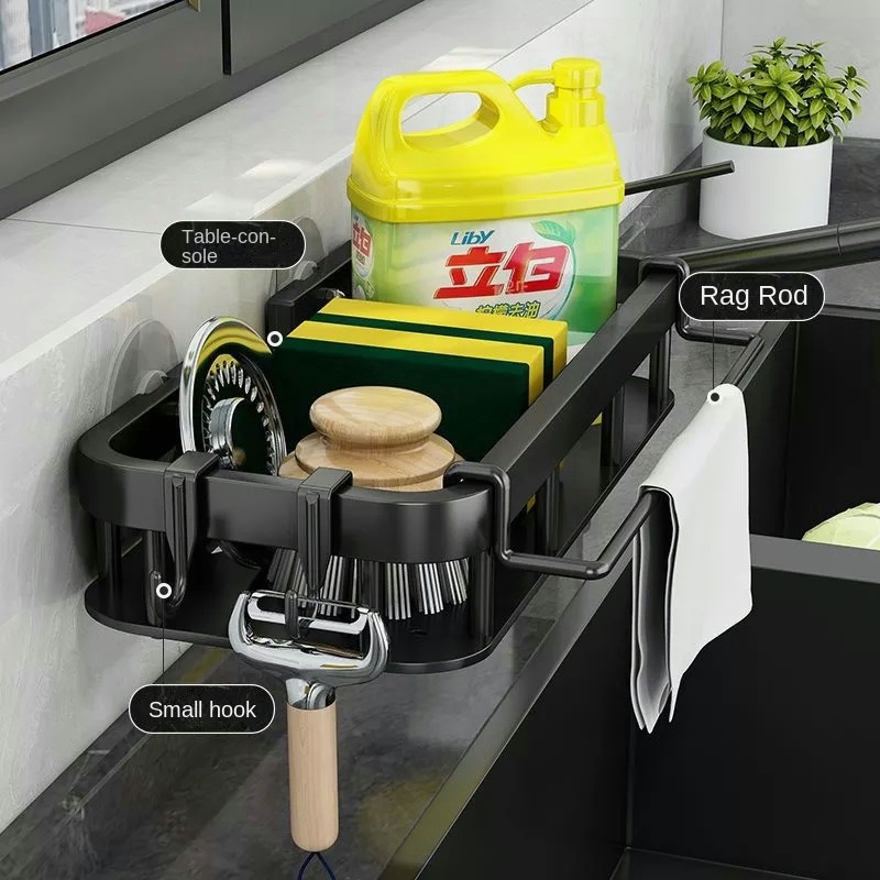 Ready⚡ Sponge Holder Kitchen Organizer Space Aluminum Sink Storage Drainer Dishcloth Rack Bathroom Hanging 免打孔厨房浴室收纳架