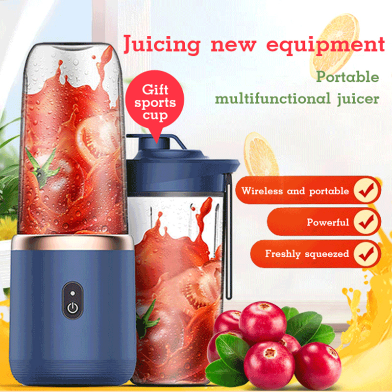 Wireless 400ml 2 Cups Electric fruit blender juicer household mini USB Rechargeable Portable 6 Blade juice mixer