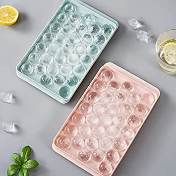 Round Ice Cube Tray with Lid Ice Ball Maker Mold for Freezer with Blue Acuan Jelly Ball Ais Ketul Bulat