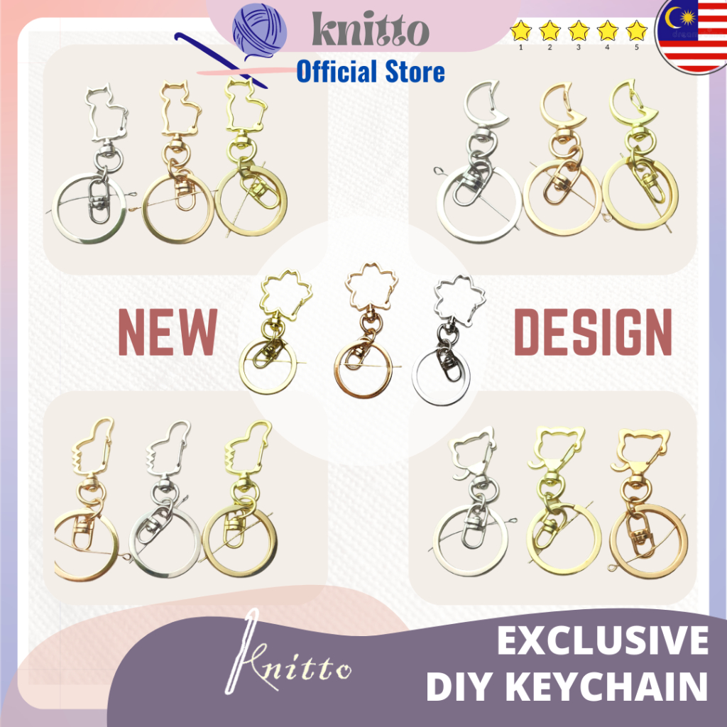 Cute Keychain Gold Silver Keychains Cartoon Cat Keychains DIY Crochet Accessories Rantai Kunci