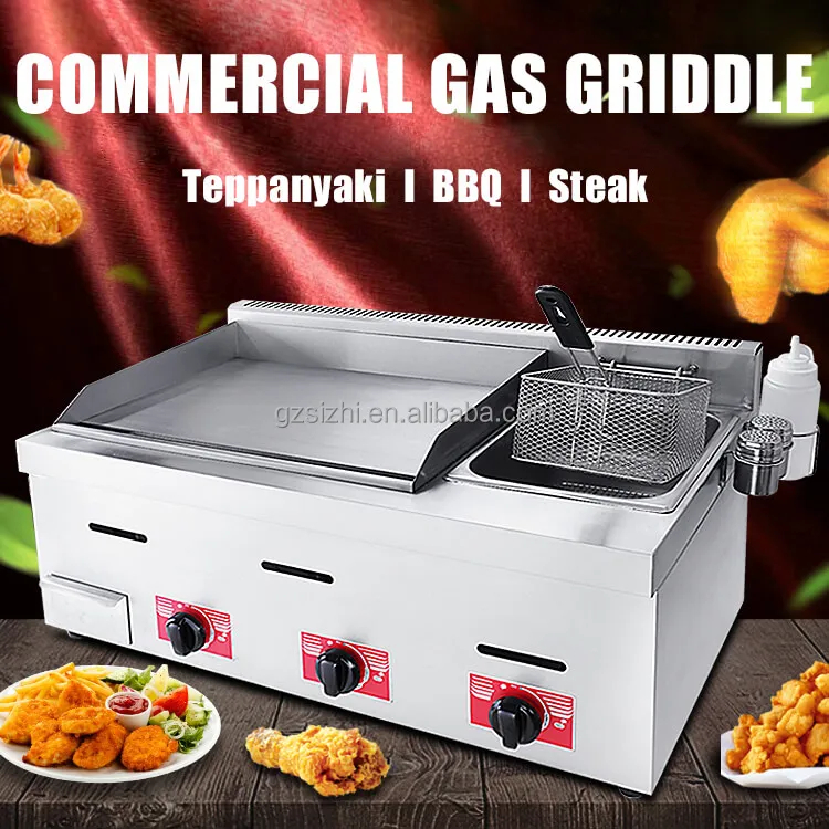 Professional Stainless Steel Teppanyaki Griddle BBQ Gas Grill Griddle with Fryer