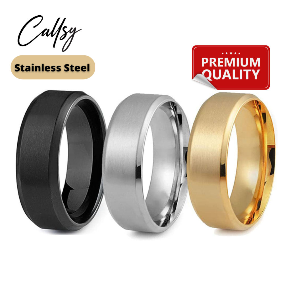 8mm Black Ring Stainless Steel Men Fashion Rings Titanium Unisex Matte Gold Silver Cincin Hitam Lelaki Murah Wholesale