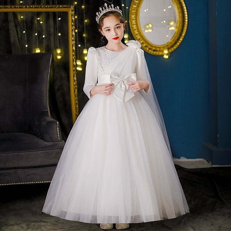 ?? KL READY STOCK 4-14yr Vintage Flower Kids Girls Long Gown Princess Dress Wedding Birthday Party Pageant Dresses Piano