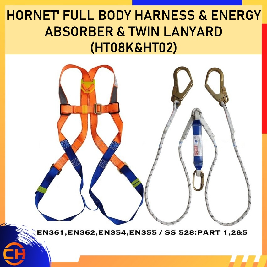 HORNET FULL BODY HARNESS & ENERGY ABSORBER & Double LANYARD & 2 big hooks (HT08K&HT02)