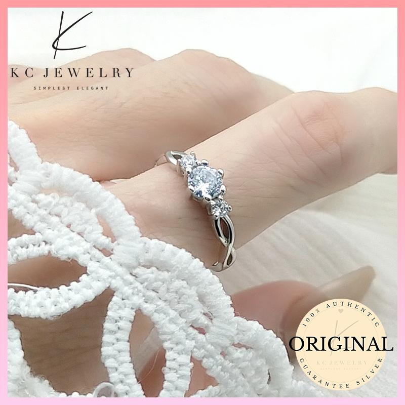 KC Jewelry S925 White GoldPlated Tri Diamond Ring/Cincin Tiga Berlian 925Perak Tulen Celup EmasPutih