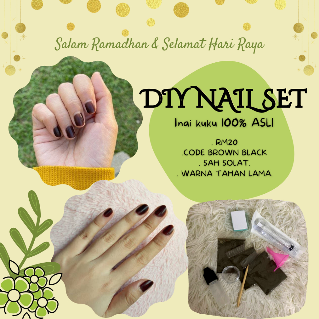 DIY NAIL SET ! inai kuku serbuk (warna sama macam inai kuku neelofa) murah DAN HALAL !!!