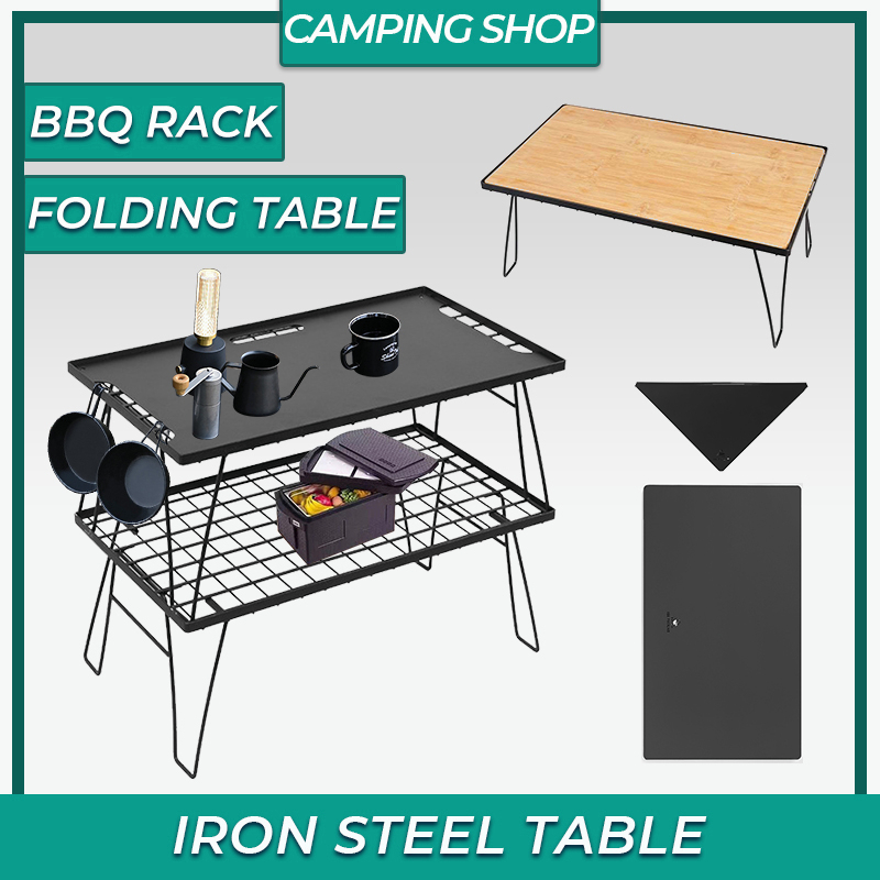 Campingmoon style camping table Foldable meja lipat Portable Iron Steel table Mesh Camping BBQ equipment Storage Rack