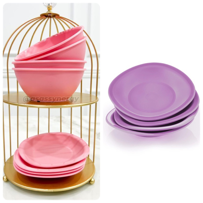 Tupperware Pink Gourmet Dessert Set / Pink Treat Dessert Plate 4 pieces new item ready stock