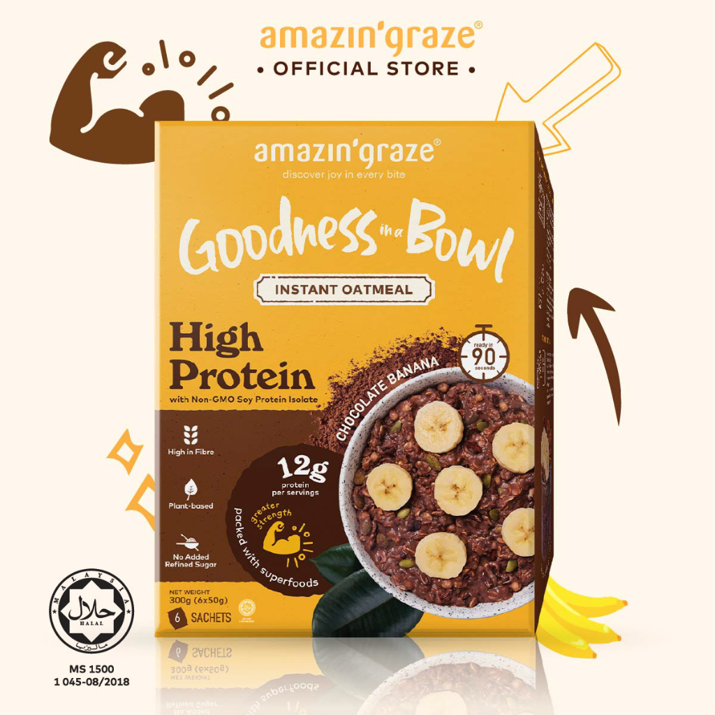 Amazin' Graze High Protein Chocolate Banana Goodness Bowl (Instant Oatmeal) (6 x 50g)