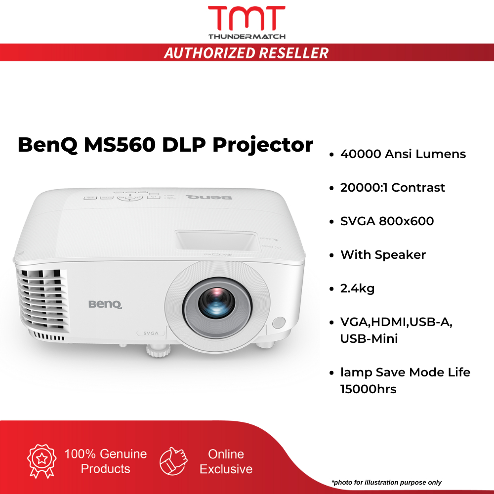 BenQ MS560 DLP Projector | 40000 Ansi Lumens | 20000:1 Contrast | SVGA 800x600 | lamp Save Mode Life