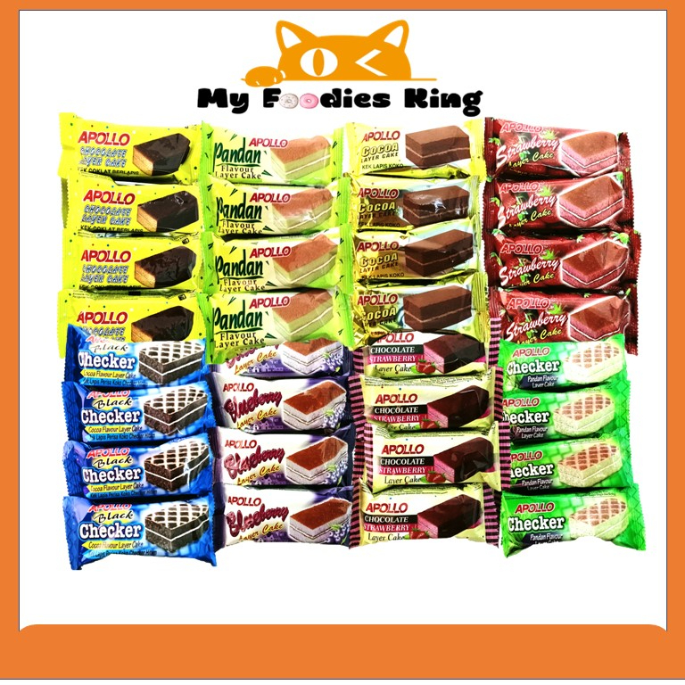 Halal cake 18g x 8pcs Apollo Pandan / Layer Cake / Chocalate / Cocoa / Black checker Flavor [ My foodies King ]