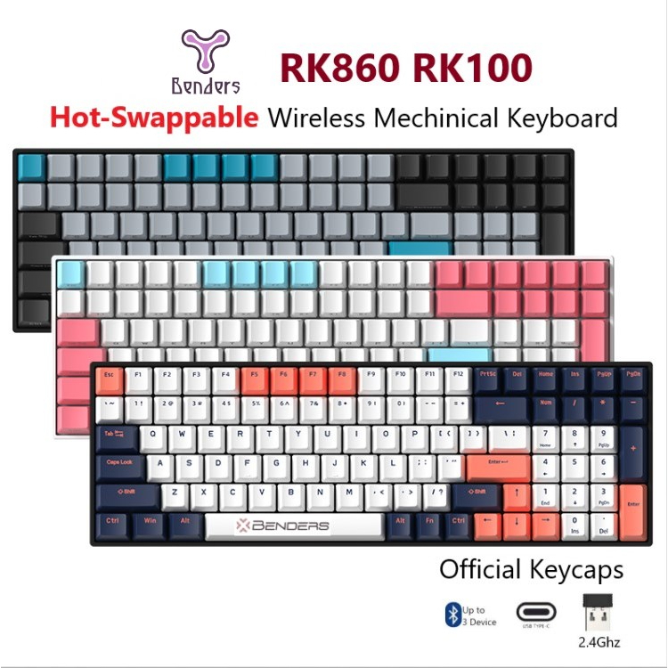 RK860 RK100 Royal Kludge RGB Mechanical Keyboard Gaming Hot Swap 100 Keys Bluetooth Wireless Type C