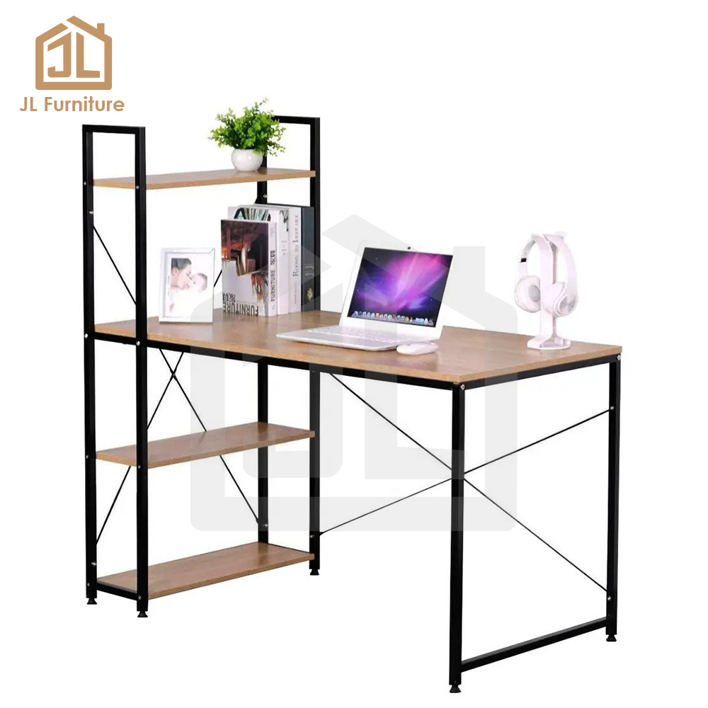 JL Furniture Modern Computer Laptop Office Desk Study Table With Book Shelf Meja Belajar Komputer