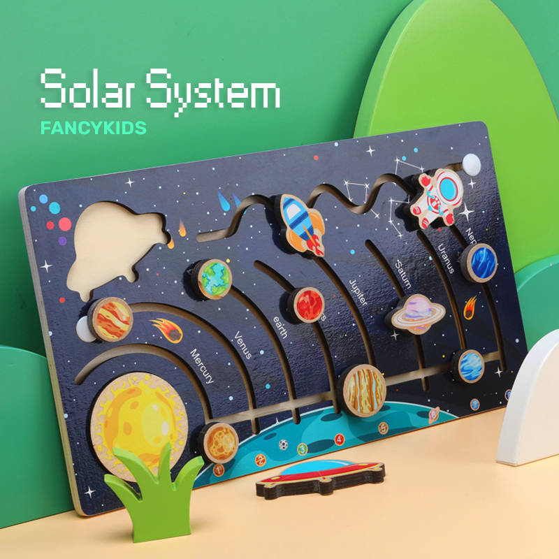 Wooden Solar System Planets Maze Puzzle/Constellation Learning Clock/Time and Planet Learning/Montessori Early Learning