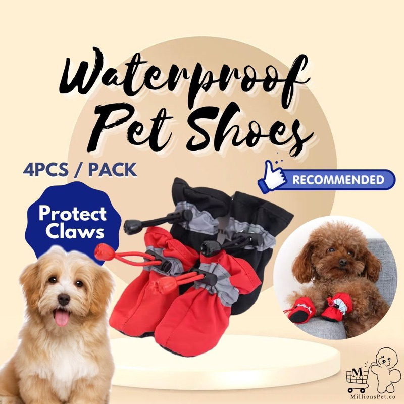 【Millionspet.co】4PCS/PACK Pet Shoes Protect Claws Dog Shoes Cat Shoes Waterproof Kasut Kucing Anti-Slip 宠物鞋子狗狗鞋子猫鞋子