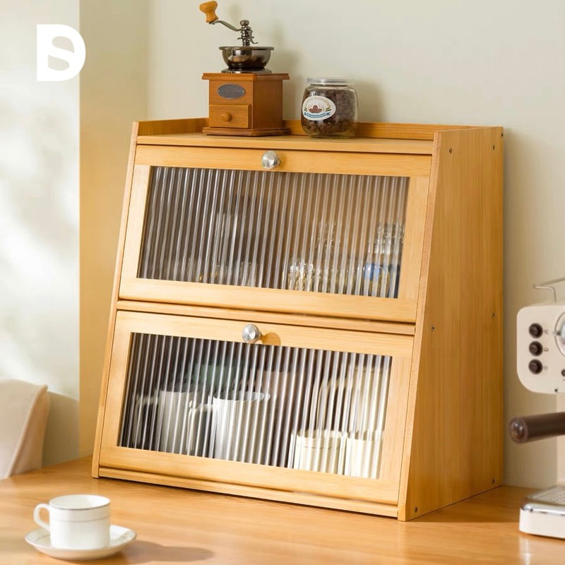 Ready Stock Muji Style Bamboo Kitchen Cabinet 50cm Almari Coffee storage rak cawan table rack