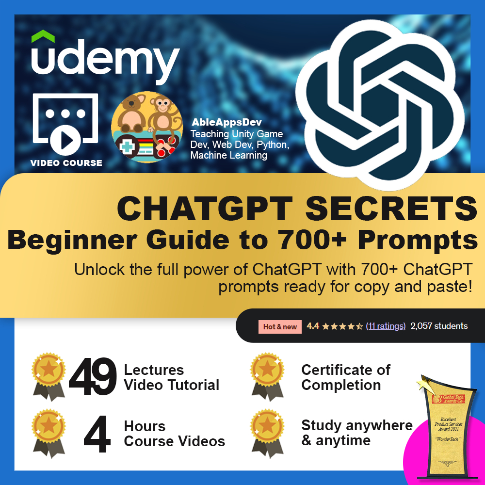 [Video Course] ChatGPT Secrets: Beginner to ChatGPT Ninja w/ 700+ Prompts (49 Lectures, 4 hours+ Video Tutorial)