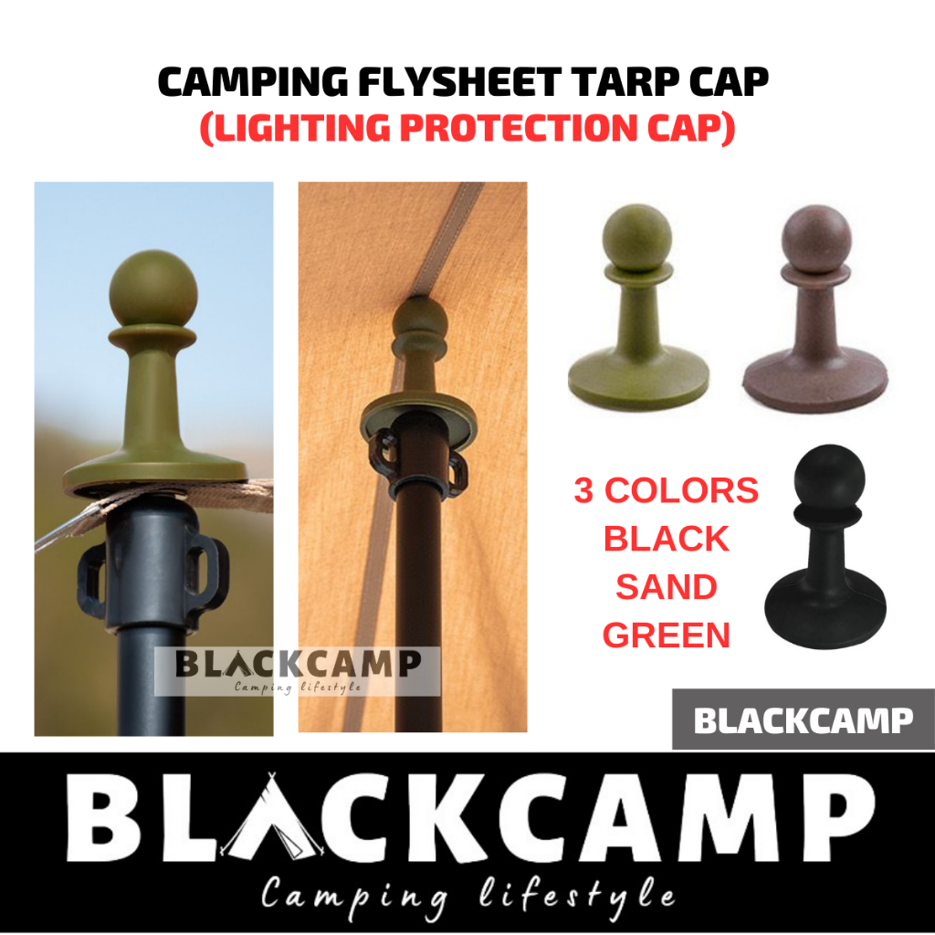 Camping Tarp Cap Anti Thunder Protection Cap Flysheet Tent Pole Cap Khemah Tiang Black Tarp Cap