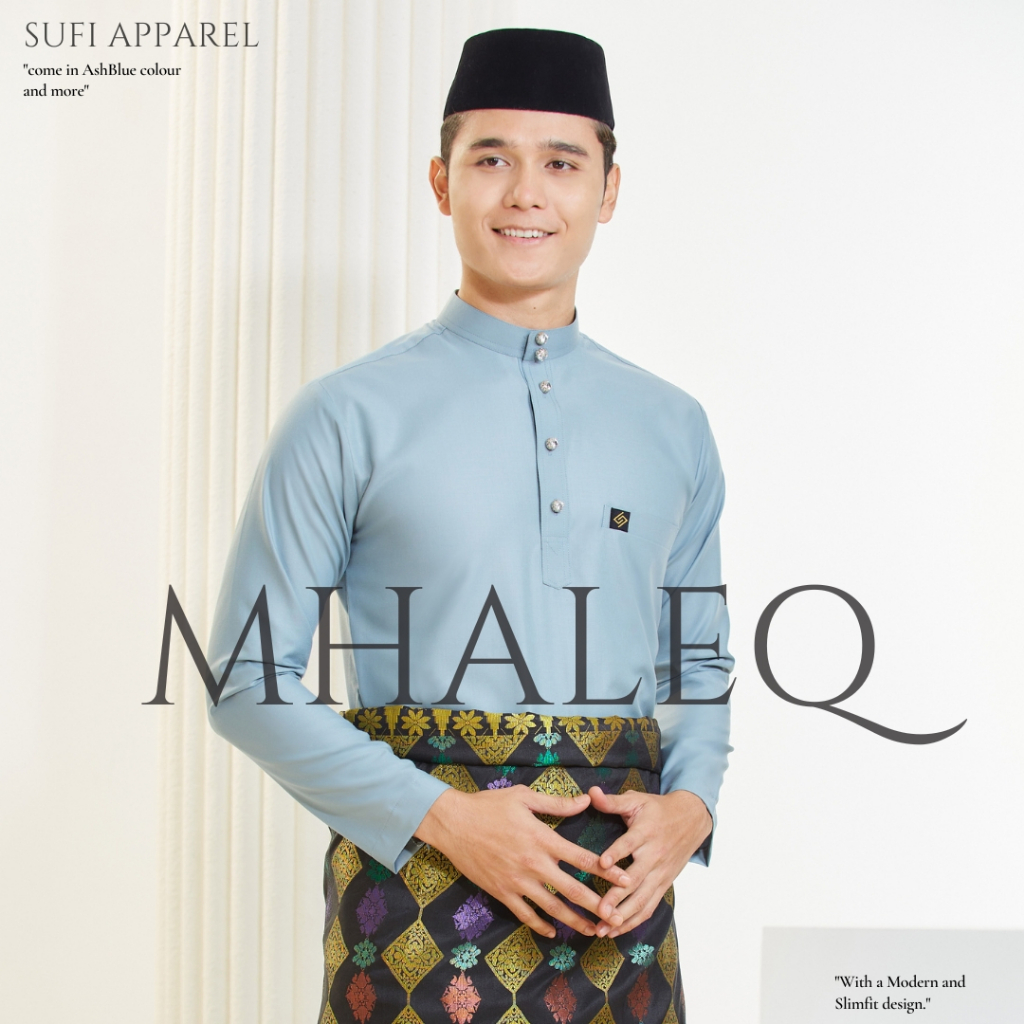 ASHBLUE Baju Melayu Mhaleq | Moden Slim Fit Kain Cotton Exclusive dari Japan