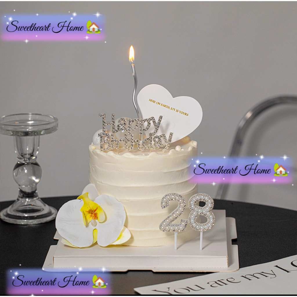 Ready Stock Beautiful Colorful Gold Pearl Number Happy Birthday Cake Decoration Topper漂亮珍珠号码闪钻金色可爱号码