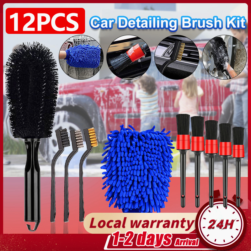 12pcs Car Cleaning Kit Sponge Brushes Wire Bristles Car Wash Gloves Auto Wheel Rims Wash Brush Set Car Washing Gadget