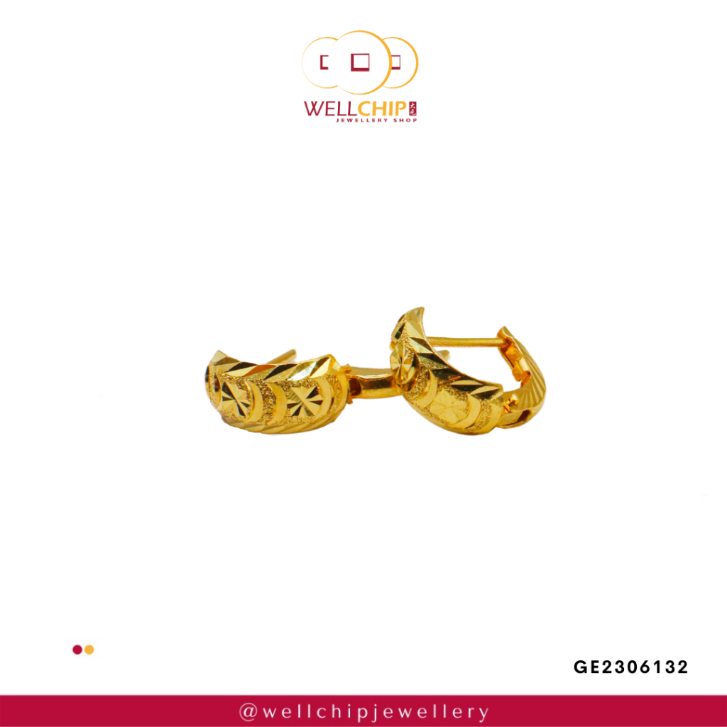 Subang Bulat  Emas 916 | Hoop 916 Gold Earrings | Emas 916 | Kedai Emas WELL CHIP