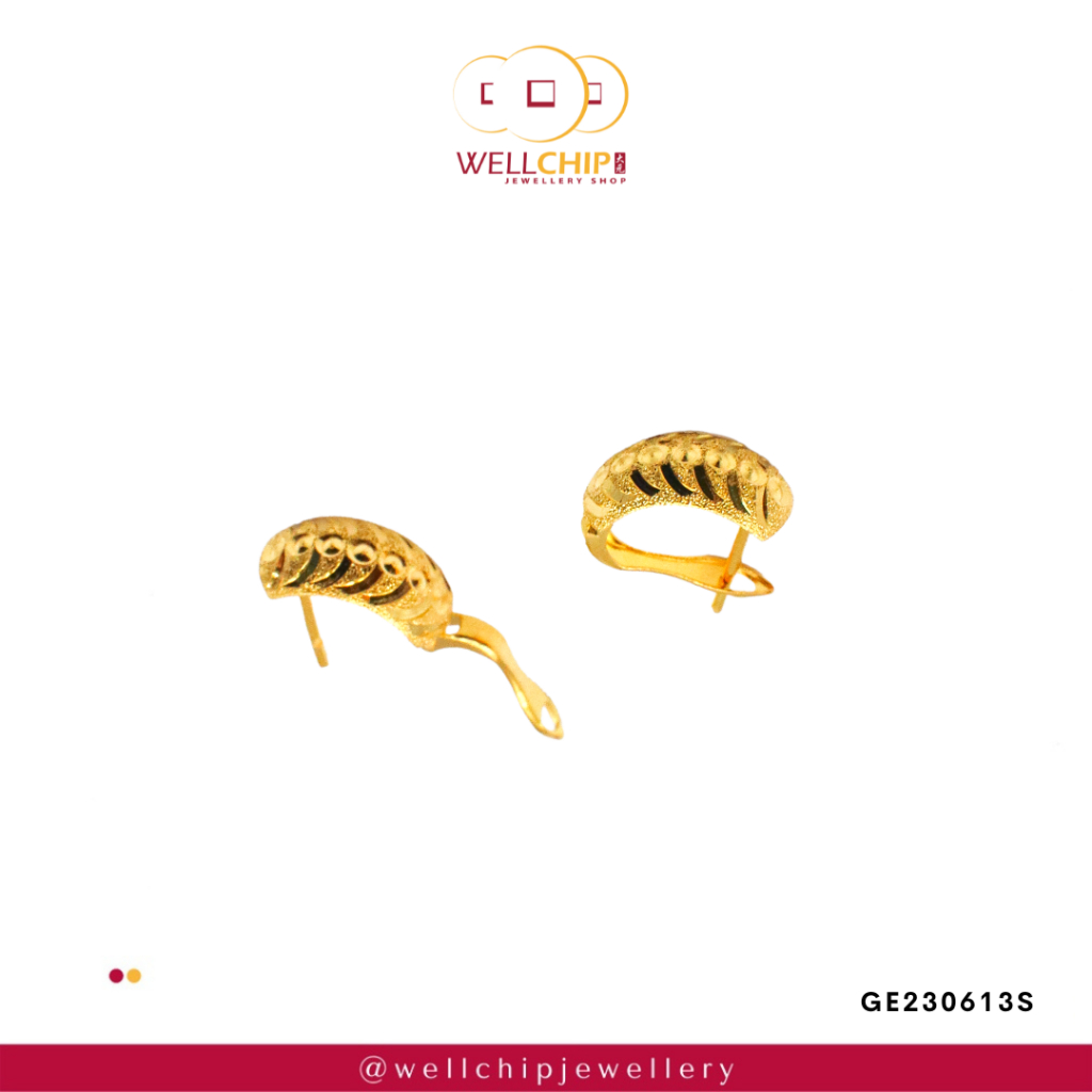 Subang Emas 916 Original | Hoop 916 Gold Earrings | Emas 916 | Kedai Emas WELL CHIP