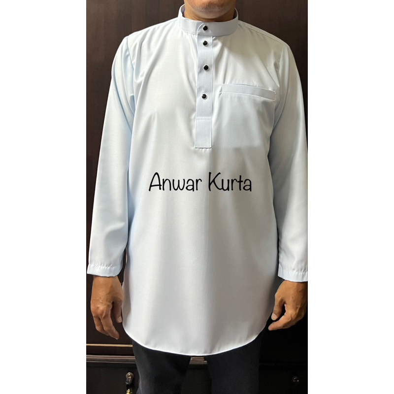 ANWAR KURTA DEWASA (BERKOLAR) SIZE S-L DUSTY MINT GREEN