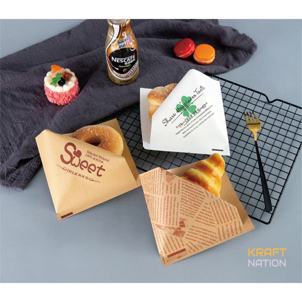 [Wholesale] 100pcs Oil Proof Sandwich Bag / Grease Paper / Wax Paper 15 x 15cm for Sandwich / Donut/ Toast/ Roti / Snack