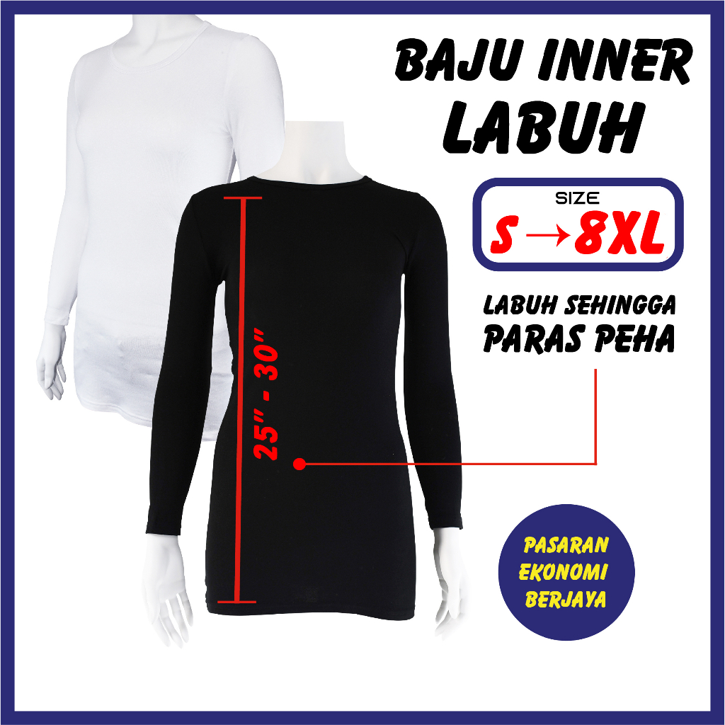 BAJU INNER MUSLIMAH 1081# LABUH PARAS PEHA TUTUP PUNGGUNG BAJU ALAS WANITA/ BLACK INNER BLOUSE WOMEN COTTON LEMBUT