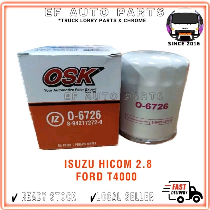 OSK O-6726 ISUZU HICOM 2.8 PERKASA FORD T4000 OIL FILTER 8-94217272-0 OPEL GERMINI MINYAK HITAM