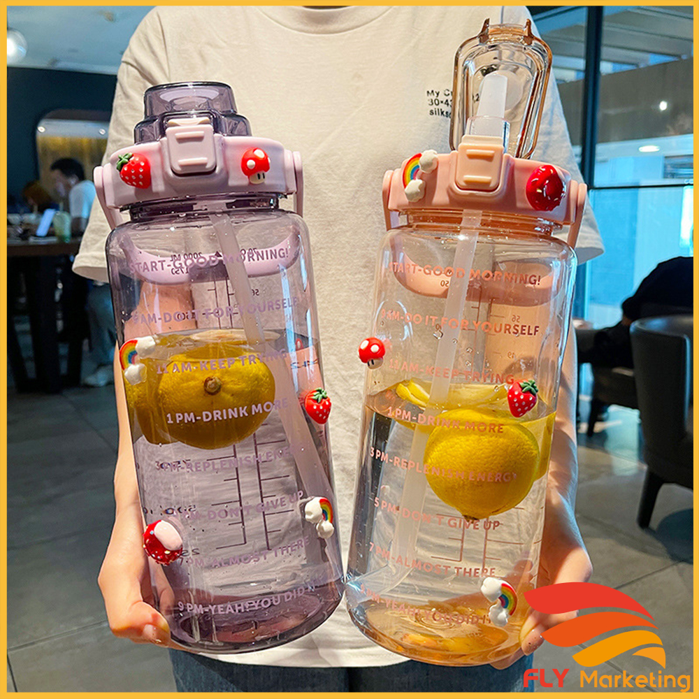 2000ml Reminder water bottle with straw scale big bottle 2Liter gym bottle sport water bottles 水瓶