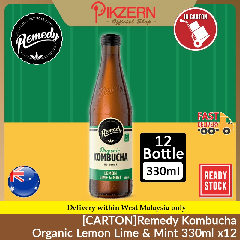 PIKZERN: [Cheapest] Remedy Kombucha Organic Lemon Lime Mint 330ml x 12 (CTN) Fast Delivery Healthy Drink No Sugar