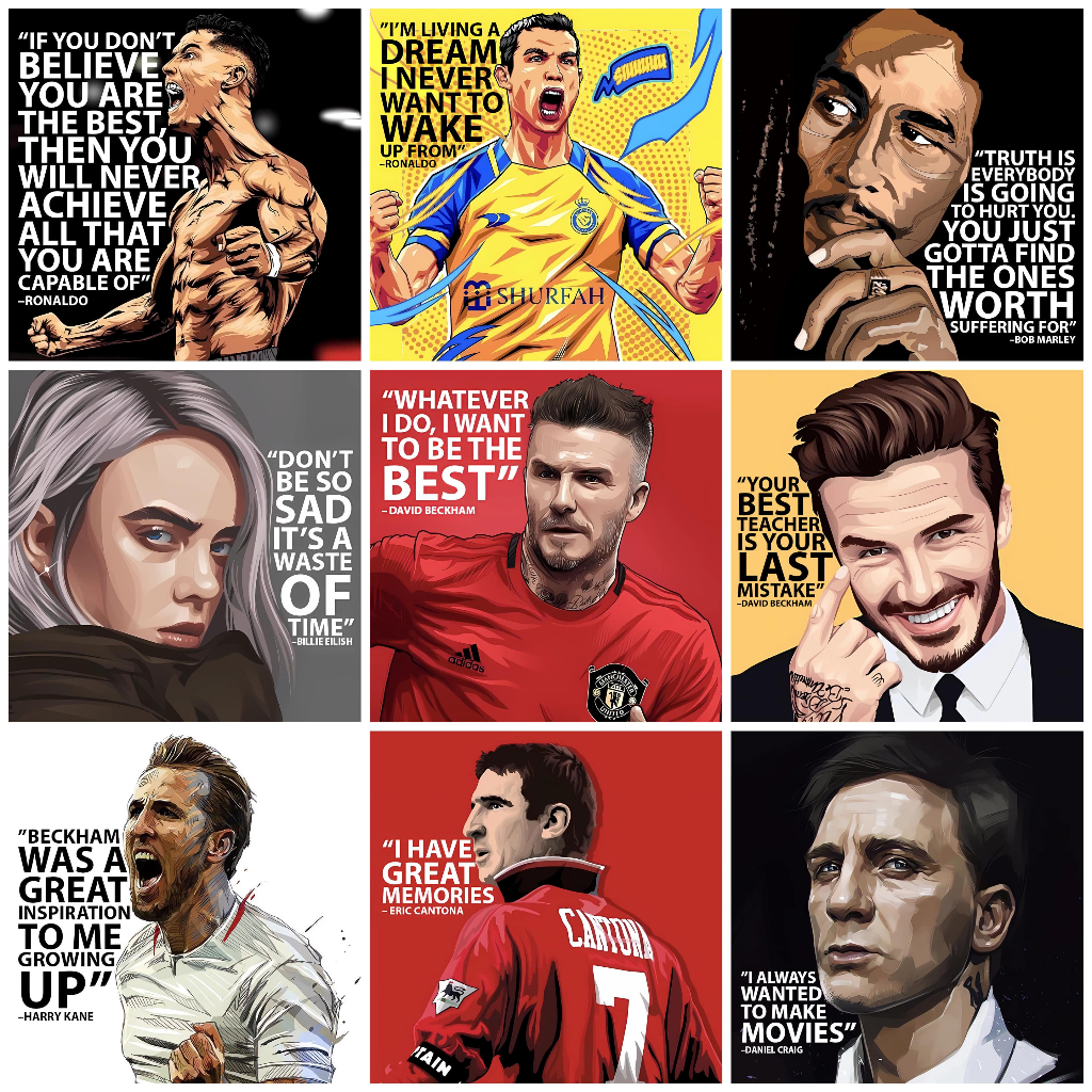 Fridge Magnet Beckham, Billie Eilish, Bob Marley, Cristiano Ronaldo, Daniel Craig, Harry Kane, Eric Cantona